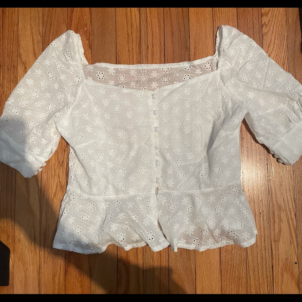 white button up cropped blouse